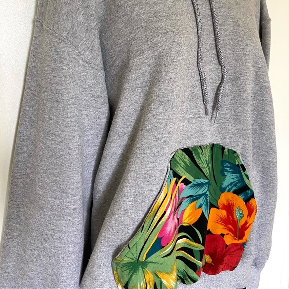 Grey Hoodie with Reworked Floral Design - Picture 3 of 5